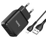 Сетевое зарядное устройство HOCO N7 Speedy 2xUSB с Кабелем USB - Lightning, 2.1A, 10W, черный