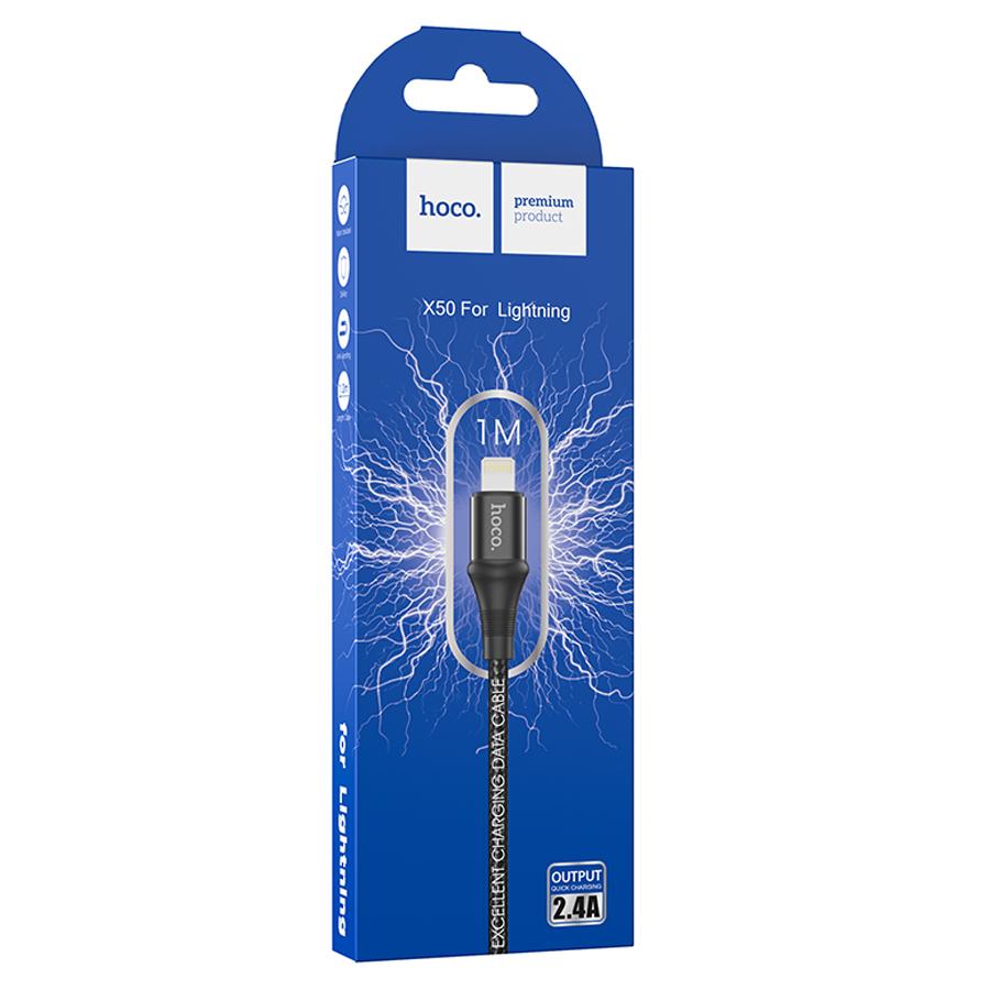 Кабель USB HOCO X50 Excellent USB - Lightning, 2.4А, 1 м, черный