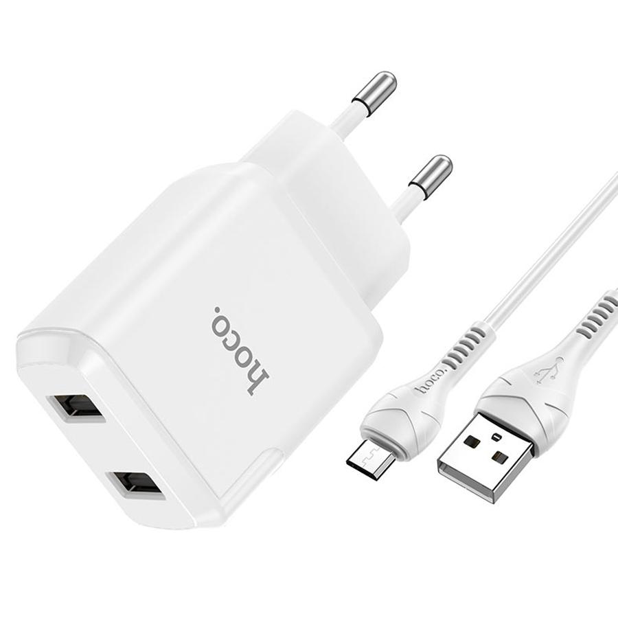 Сетевое зарядное устройство HOCO N7 Speedy 2xUSB с Кабелем USB - Micro, 2.1A, 10W, белый