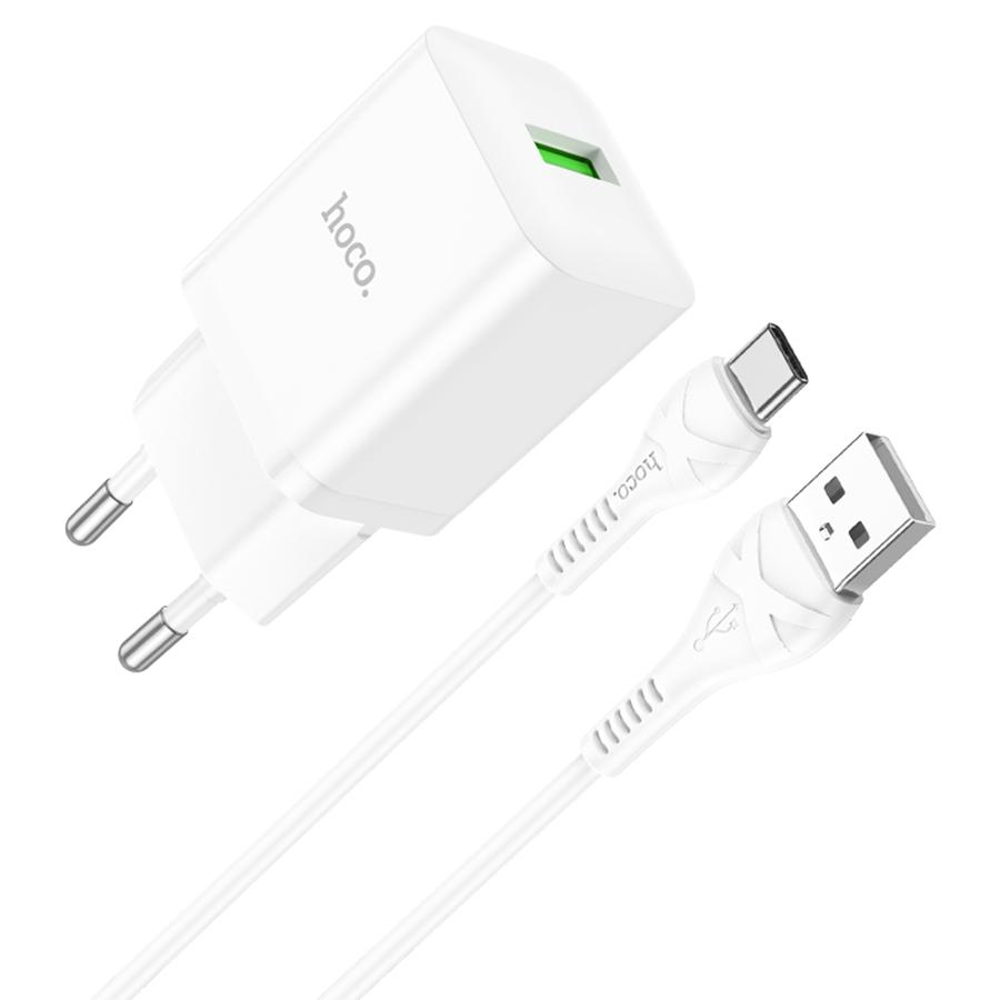 Сетевое зарядное устройство HOCO N26 Maxim 1xUSB с Кабелем USB - Type-C, 3.0A, 18W, белый