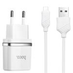 Сетевое зарядное устройство HOCO C12 Smart 2xUSB с Кабелем USB - Micro, 2.4A, белый