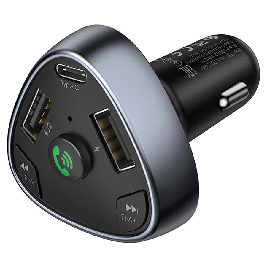 Автомобильное зарядное устройство с FM-Трансмиттер HOCO E51 Road treasure, 2xUSB + 1xUSB-C, 3.1A, 18W, черный