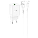 Сетевое зарядное устройство HOCO N26 Maxim 1xUSB с Кабелем USB - Type-C, 3.0A, 18W, белый