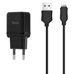 Сетевое зарядное устройство HOCO C22A Little 1xUSB с Кабелем USB - Lightning, 2.4A, 10.8W, черный