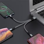 Кабель USB HOCO X47 Harbor 3 в 1 USB - Type-C + Lightning + MicroUSB, 2.4А, 25 см, серый металлик