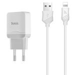 Сетевое зарядное устройство HOCO C22A Little 1xUSB с Кабелем USB - Lightning, 2.4A, 10.8W, белый