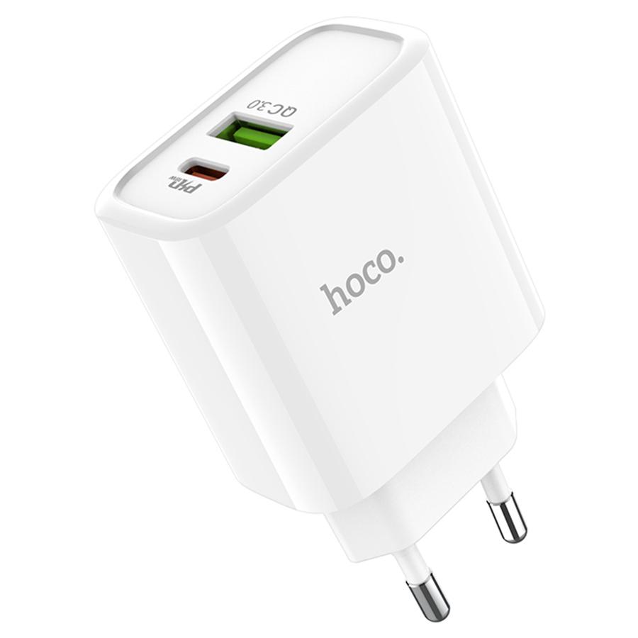 Сетевое зарядное устройство HOCO C57A Speed charger 1xUSB + 1xUSB-C, 3A, 18W, белый