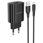 Сетевое зарядное устройство BOROFONE BN1 Innovative 1xUSB с Кабелем USB - Micro, 2.1A, 10W, черный