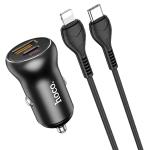 Автомобильное зарядное устройство HOCO NZ5 Smooth road, 1xUSB + 1xUSB-C, 5A, 30W, черный