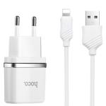 Сетевое зарядное устройство HOCO C12 Smart 2xUSB с Кабелем USB - Lightning, 2.4A, 10.8W, белый