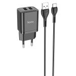 Сетевое зарядное устройство HOCO N25 Maker 2xUSB с Кабелем USB - Type-C, 2.1A, 10W, черный