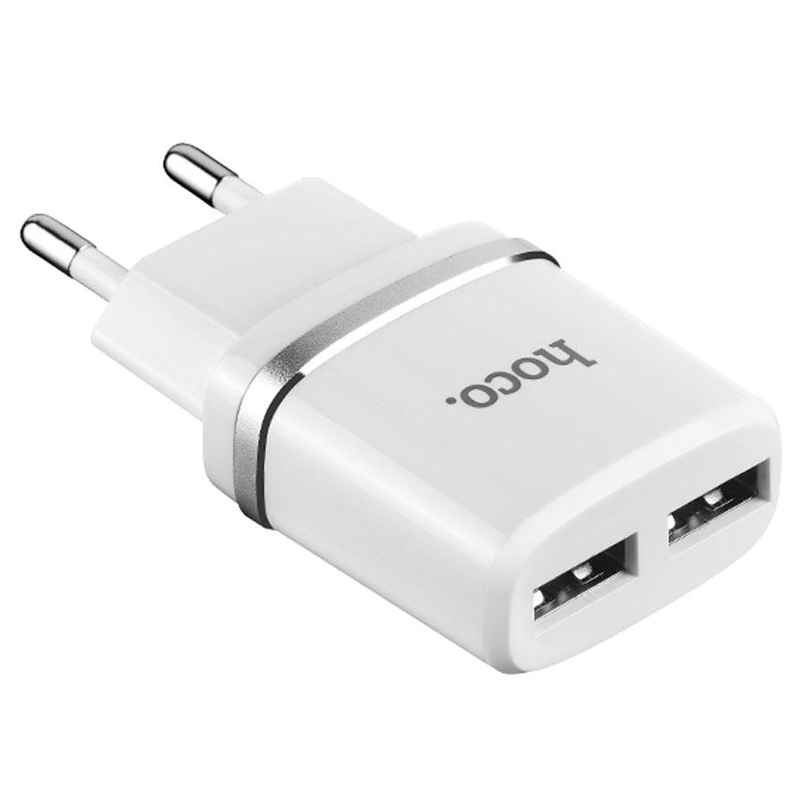 Сетевое зарядное устройство HOCO C12 Smart 2xUSB с Кабелем USB - Lightning, 2.4A, 10.8W, белый